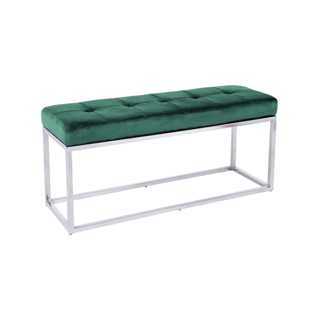 Heavenly Collection Green Velvet Bench with Metal Base – Modern Upholstered Accent Bench for Entryway, Bedroom, or Living Room