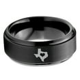 thumbnail image 2 of Tungsten Texas The Lone Star State Heart Band Ring 8mm Men Women Comfort Fit Black Step Bevel Edge Brushed Polished, 2 of 4