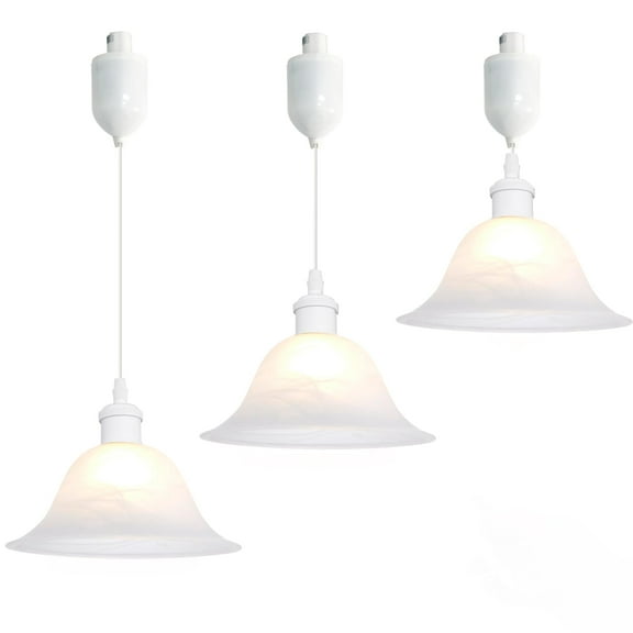 Kiven H-Type Track Lighting Pendants Adjustable Height,Modern h Track Pendant Lights with Alabaster Glass Shade,Track Lighting Fixture for Kitchen Island Hallway, 3 Lights(White)