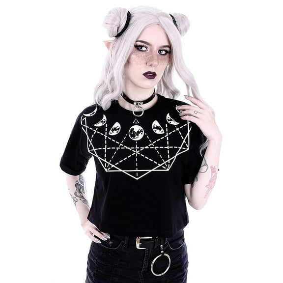 Moon Geometry with Moon Phases Gothic Women's Crop Top, 2XL