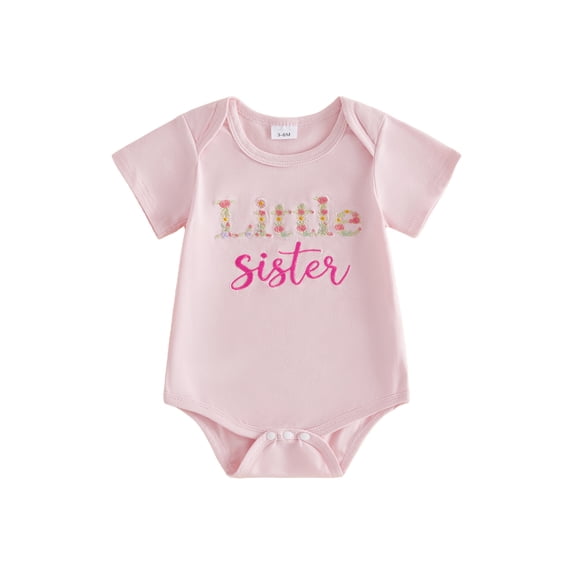 BemeyourBBs Toddler Baby Girl Big Sister Little Sister Matching Shirt Outfit Summer Pink T Shirt Newborn Baby Girl Romper Kids Girl Letter Flower Embroidery Short Sleeve Pullover Tee Shirt Tops