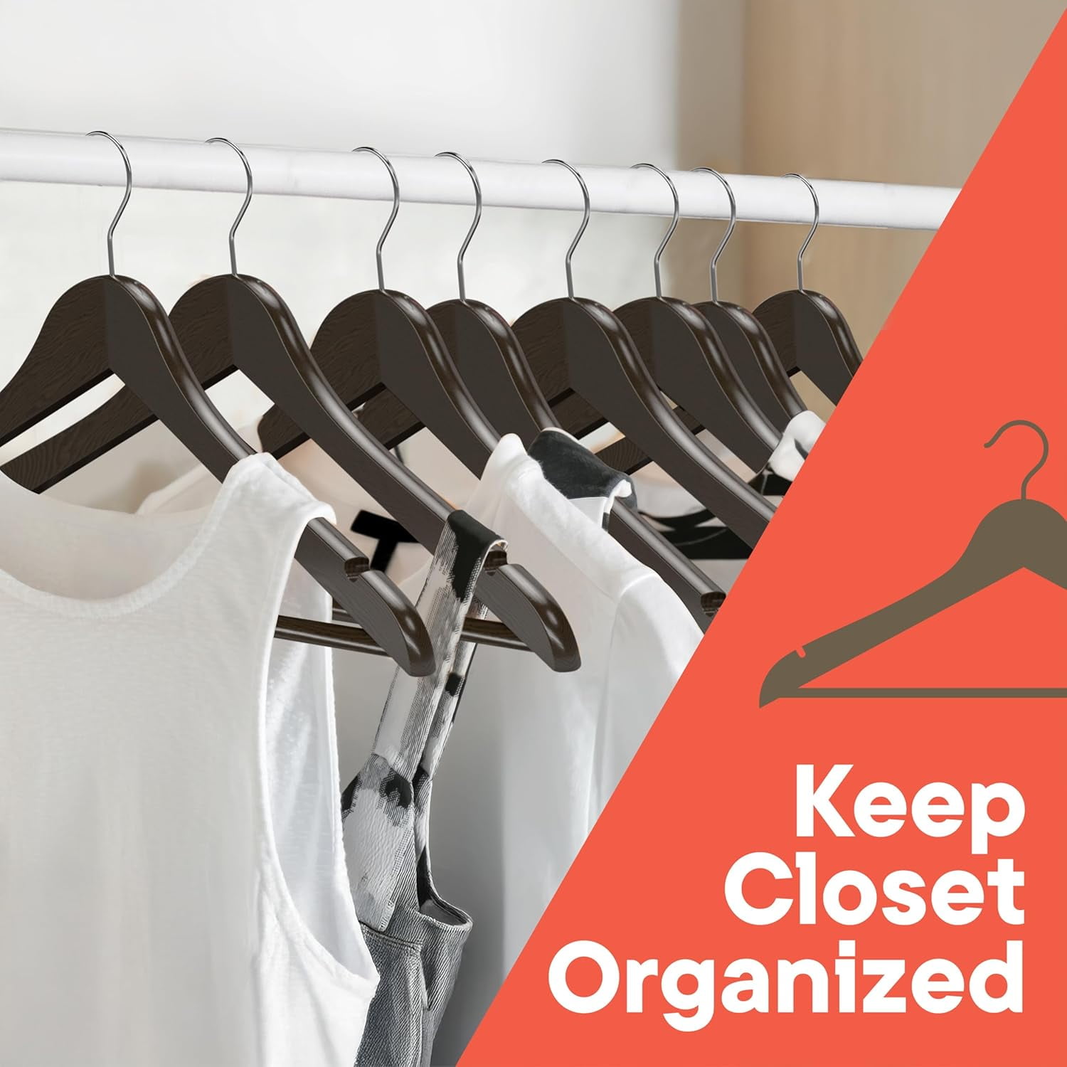 Vintage Wooden Hangers 10 Pack – Heavy-Duty with 360° Swivel Hook, Non-Slip, Pants Bar & Shoulder Grooves - Wooden Hangers for Suits, Jackets, Dresses & Camisoles, Space-Saving and Smooth Finish