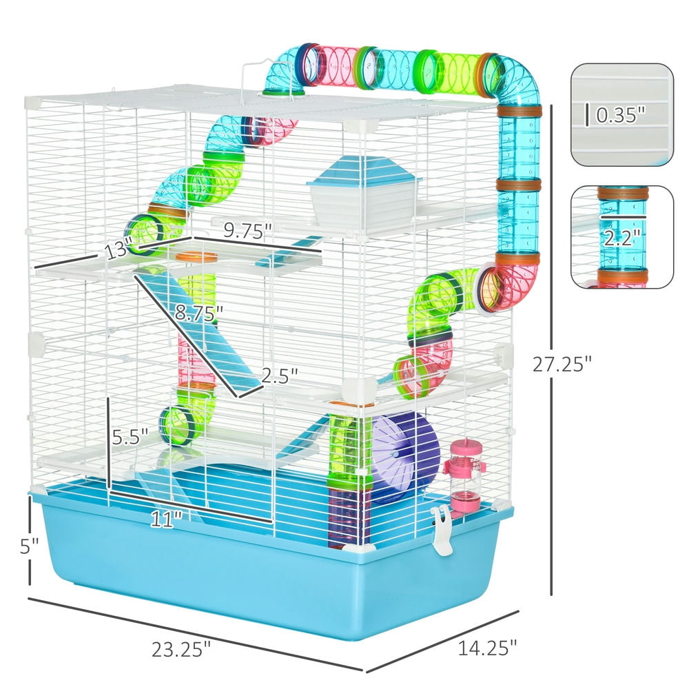 Resenkos Extra Large 23" Hamster Cage with Tubes and Tunnels, Portable Carry Handles, Rat House and Habitats Big 5-Tier Design, Mouse Cage Includes Exercise Wheel, Water Bottle, Food Dish, Light Blue