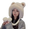 thumbnail image 2 of vnanda Women Winter Fuzzy Plush Earflap Hat Cute Cartoon Bear Ears Pompom Chin Strap Windproof Thermal Beanies, 2 of 10