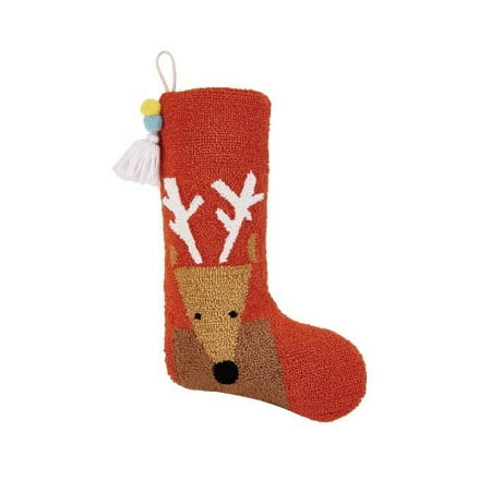 Peking Handicraft Reindeer Stocking with Pom Pom Tassel 20-inch Length Wool Cotton Christmas Home D?©cor Holiday Tradition