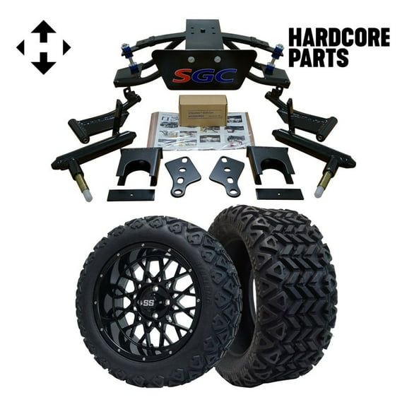 Hardcore Parts 6” Heavy Duty Double A-Arm Suspension Lift Kit for Club Car PRECEDENT Golf Cart (2004 ) with 15" Black 'VENOM' Wheels and 23"x10"-15 DOT rated All-Terrain tires