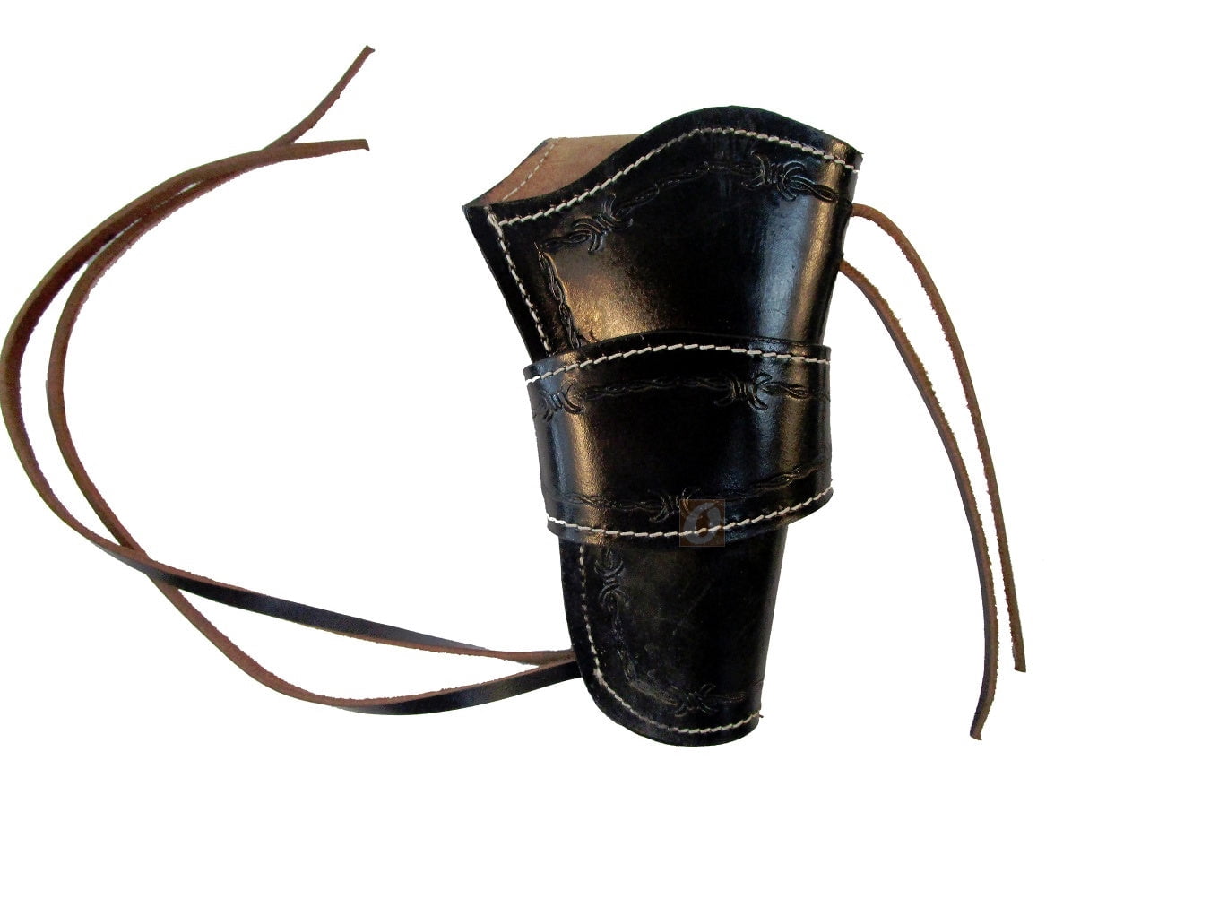 Leather Holster Long Barrel Revolver Pistol Fit Barbed Tooled Black - Right Hand