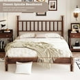 thumbnail image 3 of Queen Size Bed Frames with Gourd Shaped Headboard, Vintage Natural Wood Platform Bed, Western Spindle Beds, Noise Free, Easy Assembly, Walnut, 3 of 7