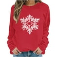 thumbnail image 4 of HOMBOM Snowflake Merry Christmas Sweatshirts for Womens Red Pullover Funny Lightweight Crewneck Long Sleeve Fall Ladies Tops, 4 of 6