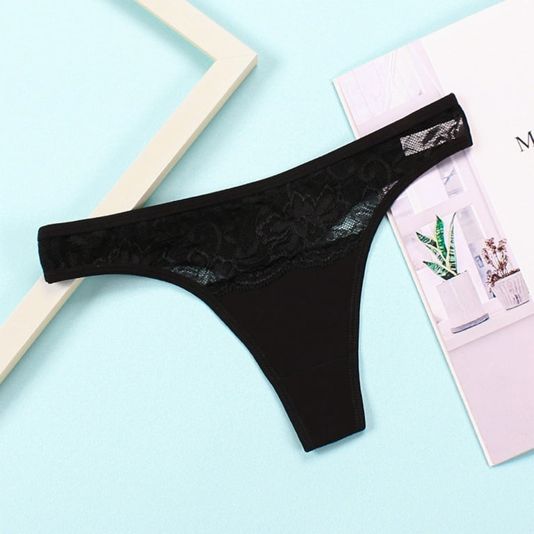 Women's Lace Panty Black Knickers Thongs 1-Pack 