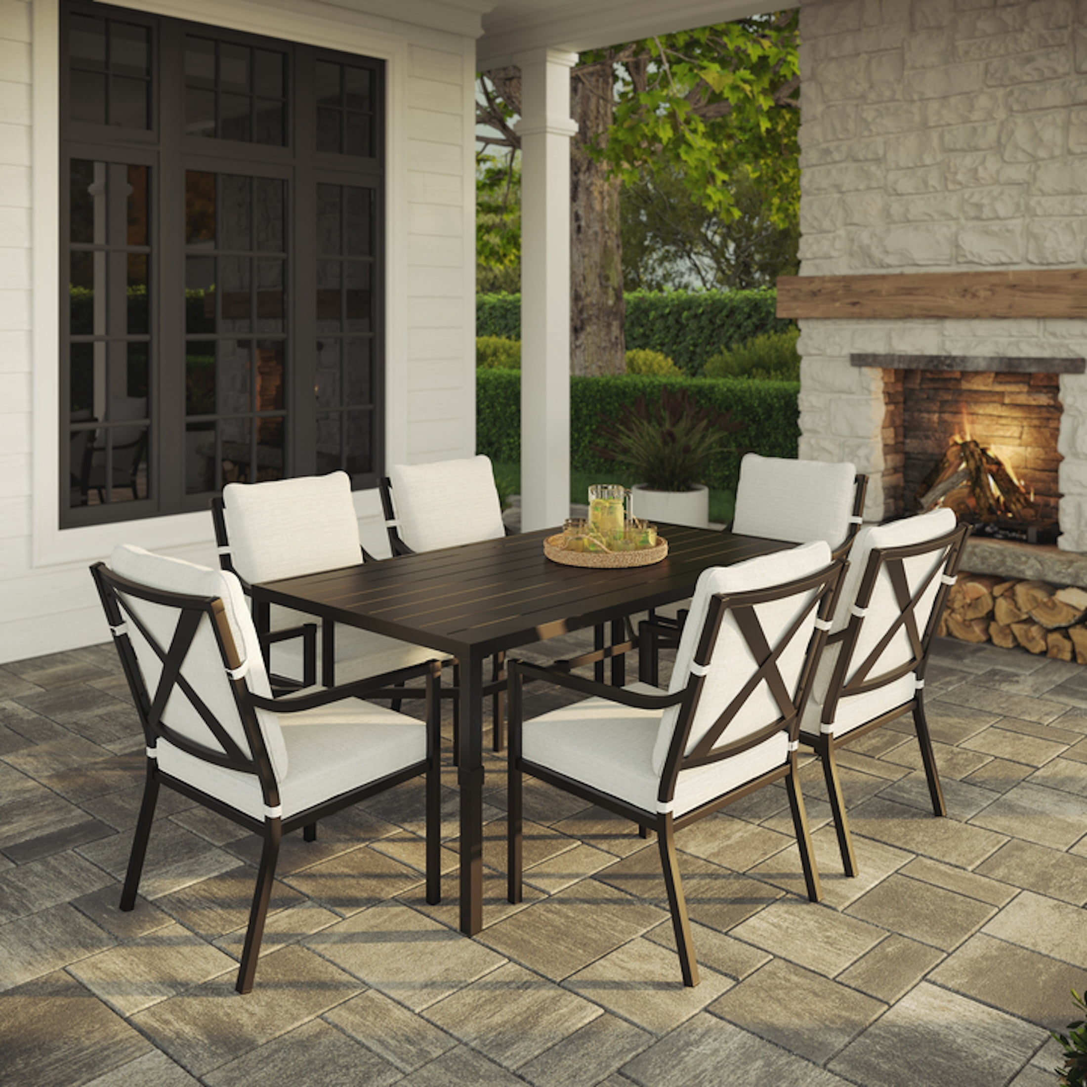 My Texas House Cambria 2-Pack Steel Outdoor Patio Dining Chairs, White/Black