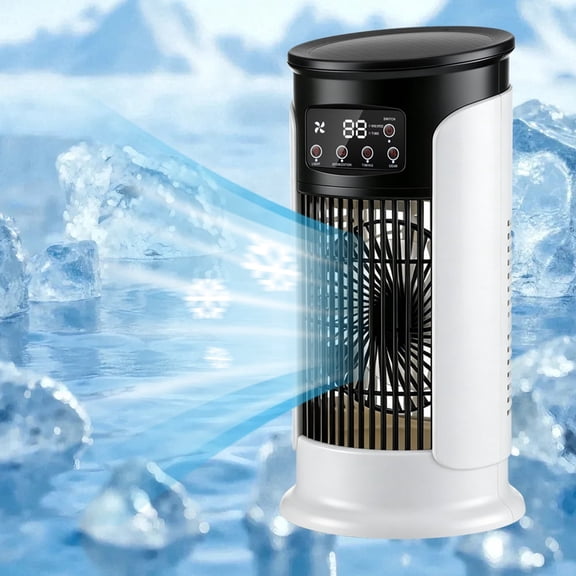 Portable Air Conditioner Fan, 6-Speed Cooling Fan with Humidifier, 6H Timer, 7-Color Ambient Light, 300ml Water Tank, USB Powered Desktop Air Cooler for Home Office Bedroom