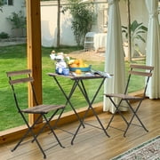 Bistro Set of 3 Outdoor Furniture Sets 2 Folding Chairs and Table High Quality Steel Frames and Weather-Resistant Wood Portable Design for Bistro & Balcony,Chestnut Brown