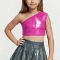 thumbnail image 2 of CHEEREAM Kids Girls One-Shoulder Sequins Dance Crop Tops Jazz Hip Hop Stage Performance Tank Vest Dancewear, 2 of 4