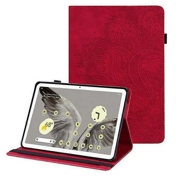 Compatible For Google Pixel Tablet PU Leather Tablet Case Card Holder Pattern Imprinted Protective Cover with Stand Red