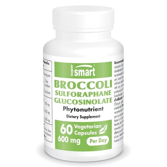 SuperSmart Broccoli Sulforaphane Glucosinolate 600mg per Day (High Strength) - 10% SGS with Myrosinase - Broccoli Supplement | Non-GMO & Gluten Free - 60 Vegetarian Capsules