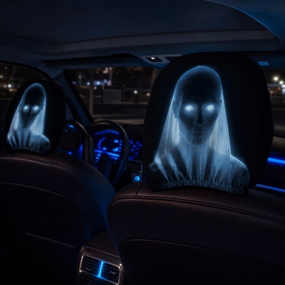 CzestPyake,Scary Face Headrest Covers,Scary Headrest Covers For Cars,Ghost Face Headrest Covers,With Glowing-Eye Effects Cover Funny Decoration For Car Interior Vehicle Truck Suv 2pc