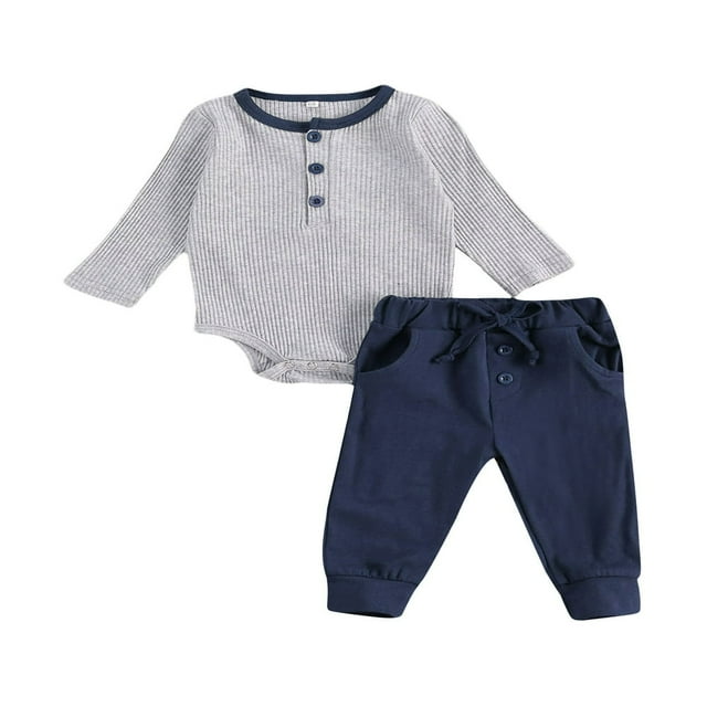 Newborn Boy Long Sleeve Romper and Pants 2PCS Set