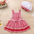 thumbnail image 6 of IBTOM CASTLE Baby Girl 1st Birthday Outfit Summer Vintage Plaid Romper with Headband for Cake Smash Photo Shoot 6-12 Months Red + Hat, 6 of 8
