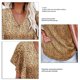 thumbnail image 4 of Camiseta con cuello en V para mujer, mangas cortas con volantes, hermosa impresión, tipo suelto, Top informal de verano con estampado de leopardo caqui M, 4 of 4