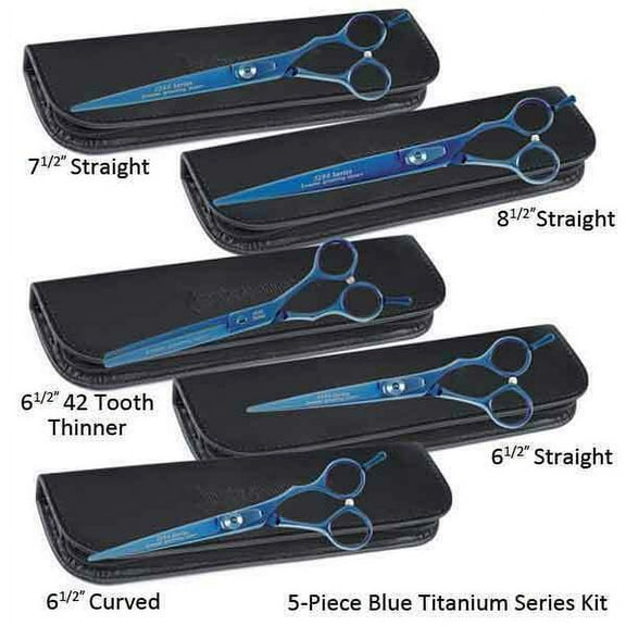 5200 Blue Titanium Series Grooming Shear Kits Professional Groomer Scissor Tools (5 Piece Kit)