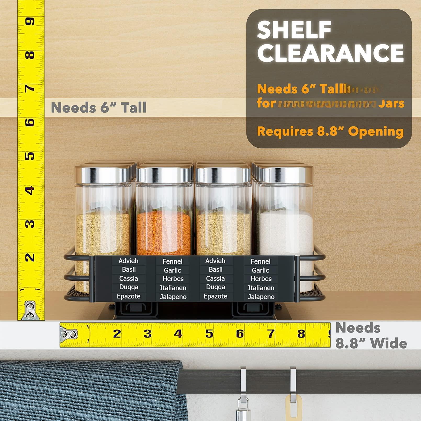 Pull Out Spice Rack Organizer For Cabinet  Heavy Duty Slide Seasoning Kitchen With Labels And Chalk Marker 8.5" W X10.75 D X2.5 H 1 Drawer 1-tier