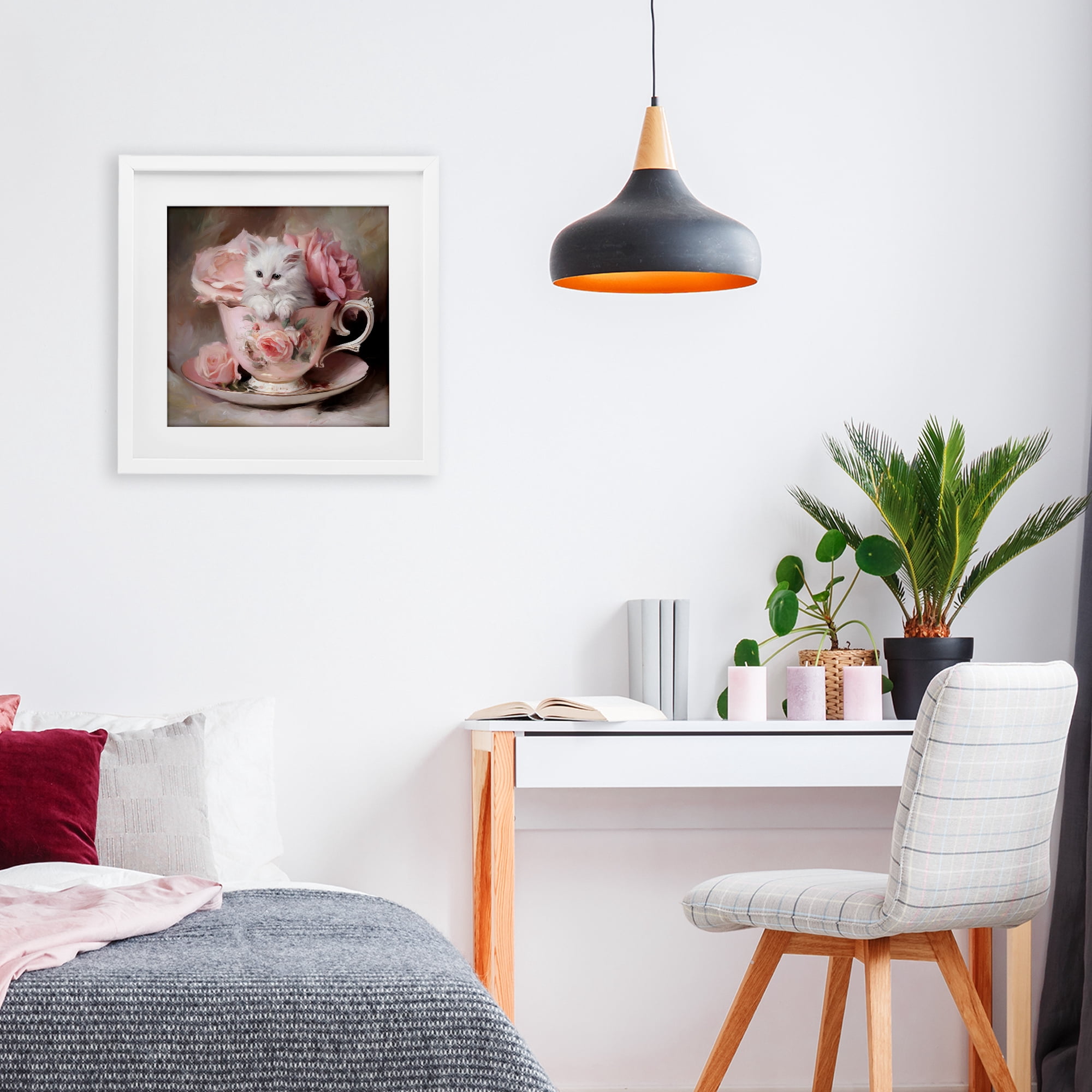 Stupell Industries Little Teacup Kitten White Framed Print Under Glass, design by Tina LeCour