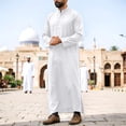 thumbnail image 2 of Telankuip Long Sleeve Stand Collar Traditional Arab Robe for Men Solid Color Long Sleeve Ankle Length Shirts Loose Fit Prayer Garment with Side Slits White XL, 2 of 4