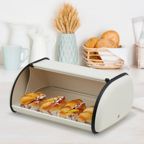 Stainless Steel Bread Box - Large Kitchen Countertop Bread Storage Container with Window, Farmhouse Pantry Food Organizer for Kitchen Food Storage,13.8"X9"X5.7" Beige