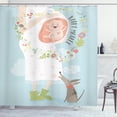 thumbnail image 1 of Baby Shower Shower Curtain, Happy Mother Quote with Pregnant Woman and Heart Shaped Flowers Pattern Cartoon, Fabric Bathroom Set with Hooks, 69W X 84L Inches Extra Long, Multicolor, by Ambesonne, 1 of 3