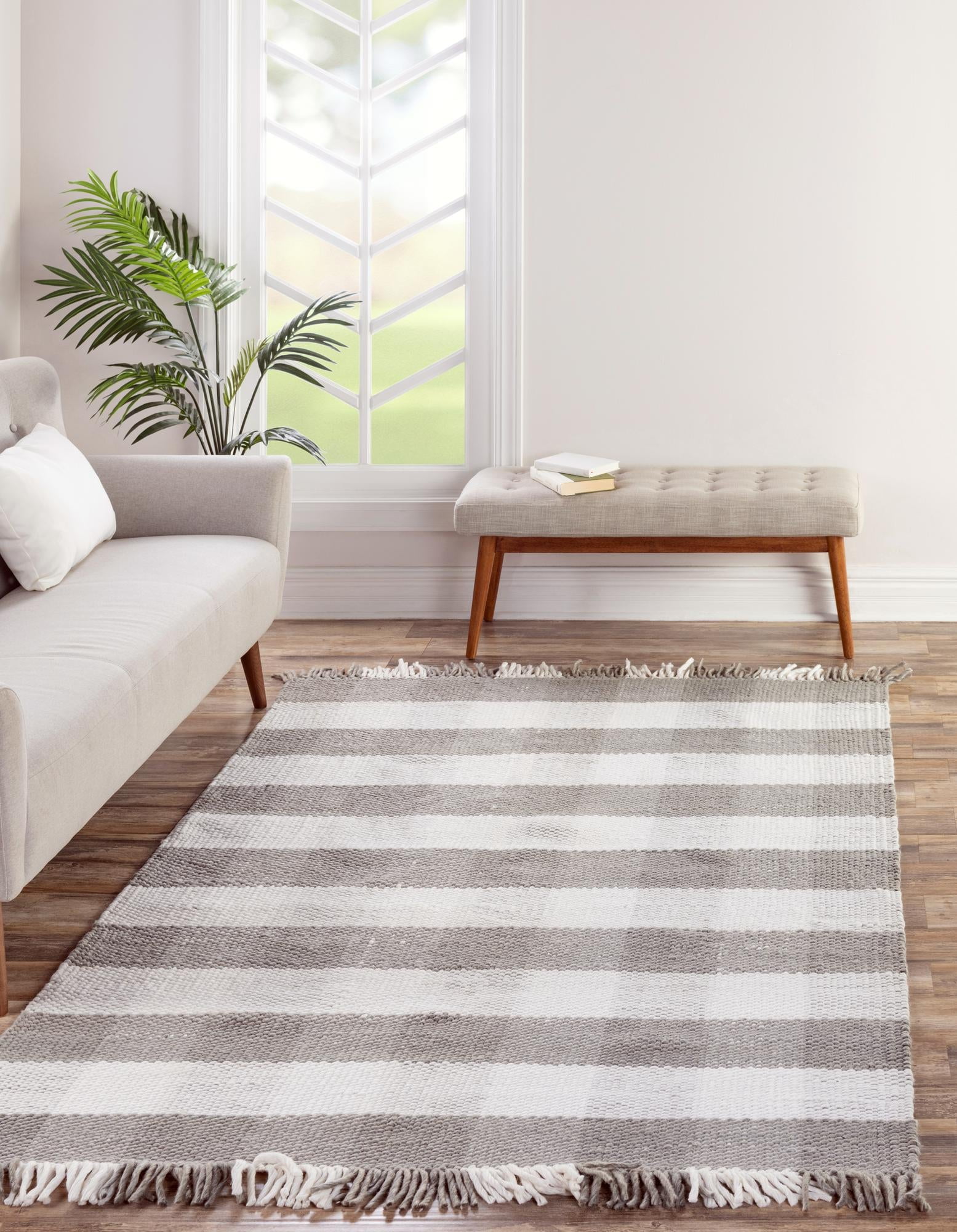 Unique Loom Eco Plaid Indoor Outdoor Washable Collection Area Rug - Balmoral (9' x 12' Rectangle Gray/Ivory)