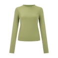 thumbnail image 4 of Baqcunre Women's Round Neck Solid Slim-Fit Pullover Base Shirt Womens Tunic Tops Shirts for Women Long Sleeve Shirts for Women Womens Tops Fall 2023,Green,S, 4 of 8