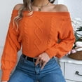 thumbnail image 4 of Kaemgyyd Women's off Shoulder Sweater Fashion Cable Knit Going out Long Sleeve Shirt Clothing Casual Stretch Crop Top, 4 of 6