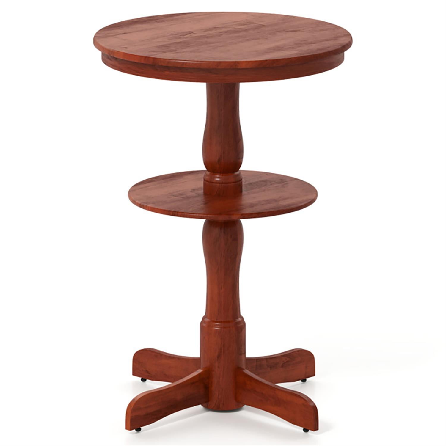 Demi Bonn 29" Pub Table, 2-Tier Round High Top Bar Table with Storage Shelf and Pedestal Base, Perfect for Small Space, Brown