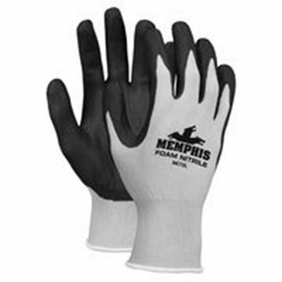 MCR 127-9673L Gants en Nitrile Mousse, Grand, Noir & Gris
