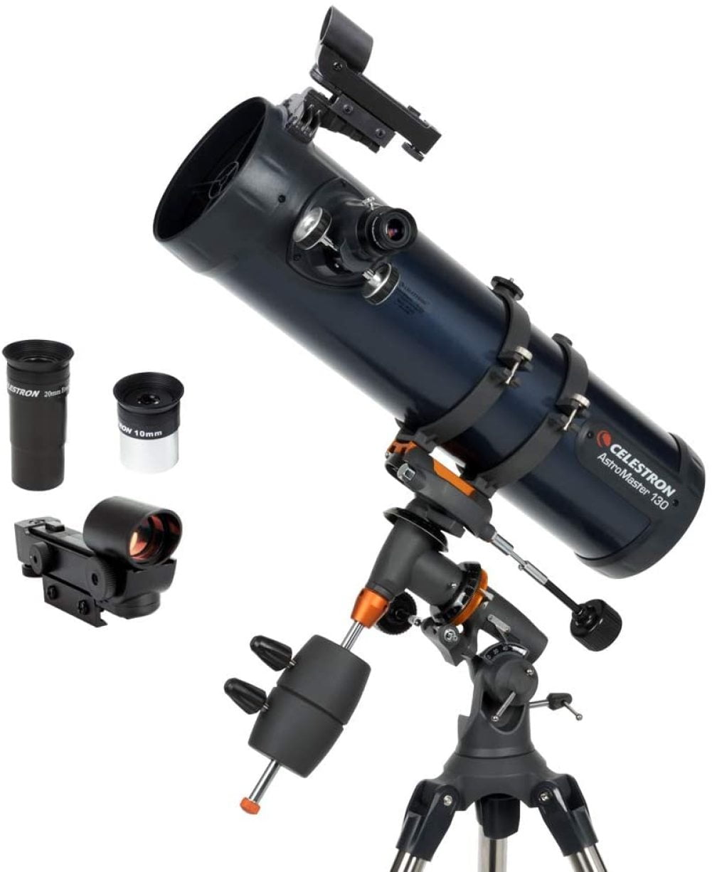 LAKeyen - AstroMaster 130EQ Newtonian Telescope - Reflector Telescope for Beginners - Fully-Coated Glass Optics - Adjustable-Height Tripod - Bonus Astronomy Software Package