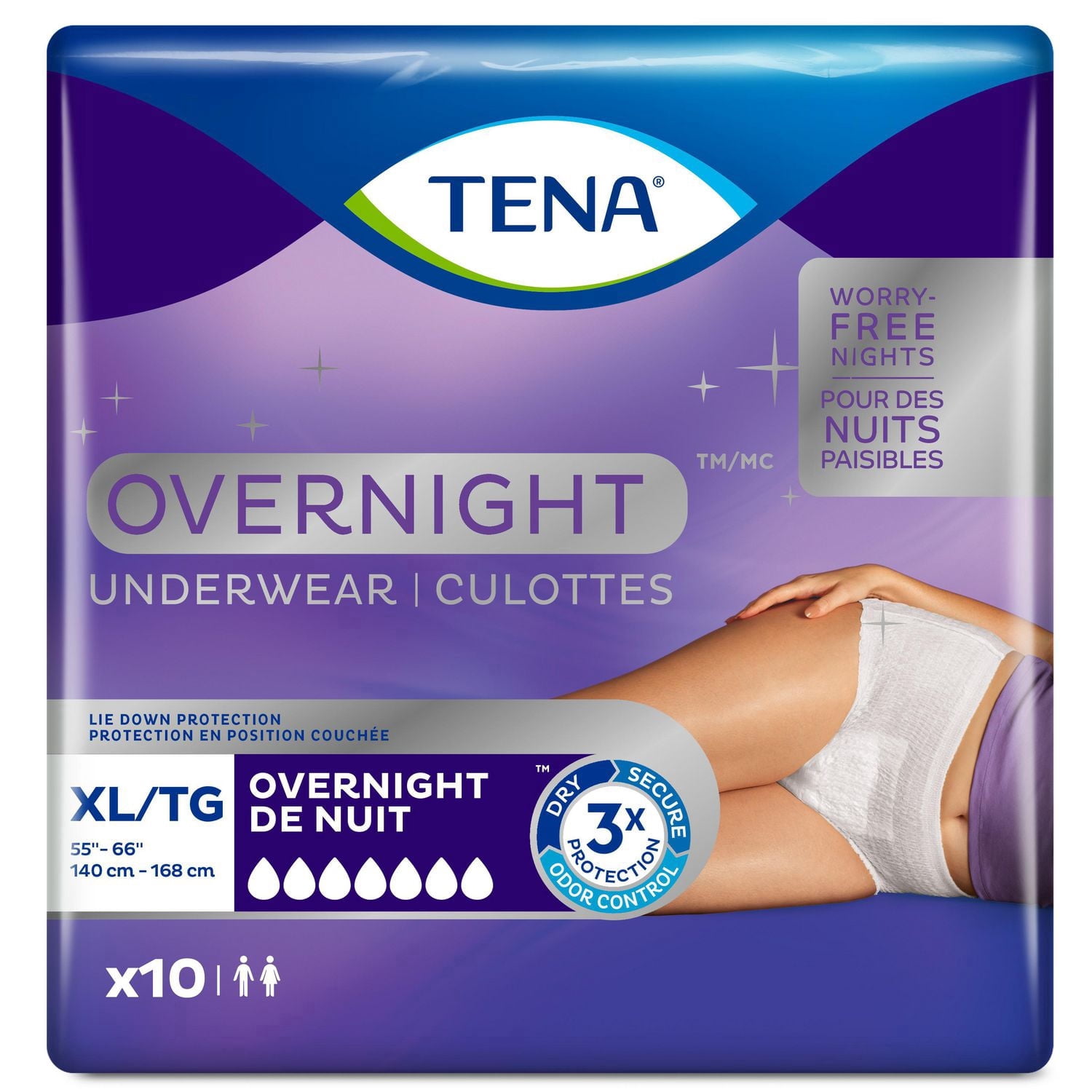 TENA Incontinence Underwear for Women, Postpartum and Bladder Control, Overnight Protection, Extra Large, 10 Count