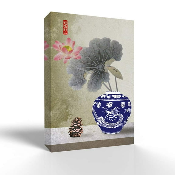 wall26 Canvas Wall Art Blue and White Porcelain Pictures Home Wall Decorations for Bedroom Living Room Paintings Canvas Prints Framed - 24x36 inches