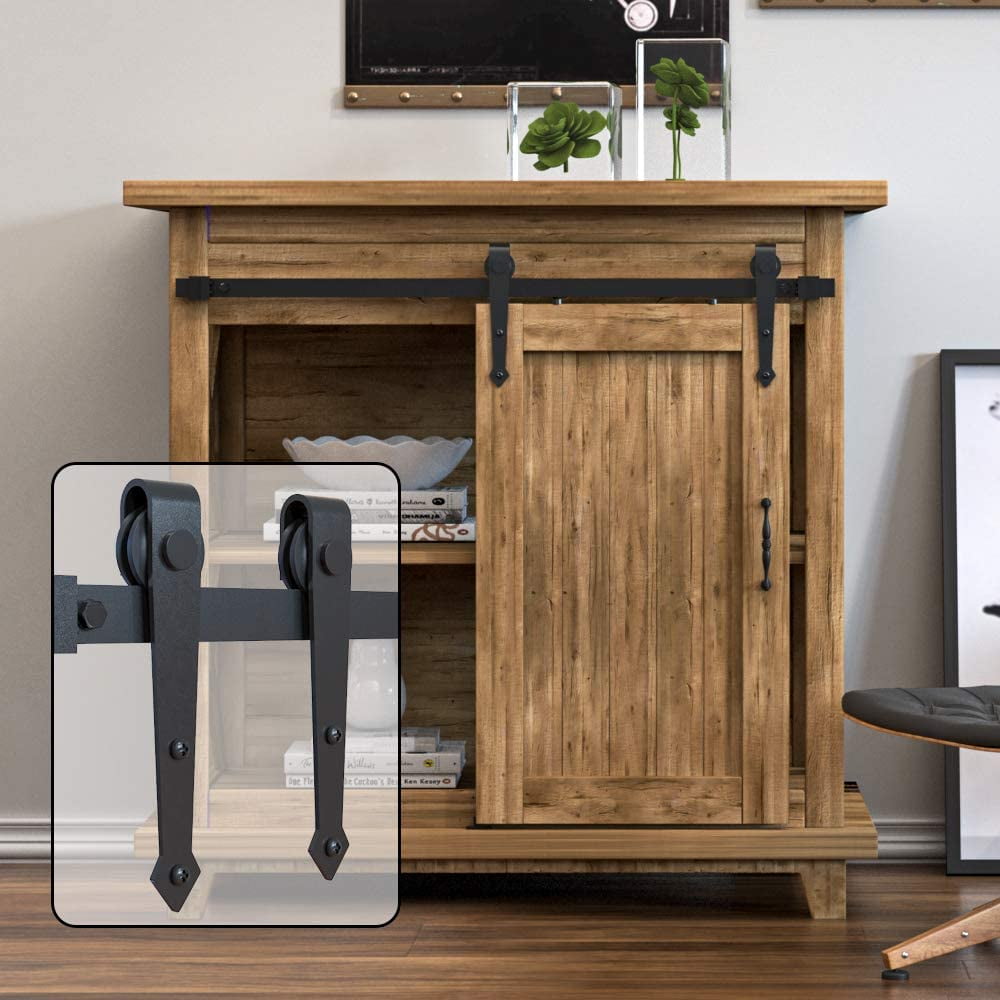 6FT Super Mini Barn Door Hardware Kit for Sliding Double Doors Small TV Stands Wardrobe