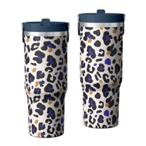 Leopard Print 30oz Handheld Travel Tumbler with Handle – Double Wall Stainless Steel Insulated Cup, Flip Straw Lid, Leak-Proof & BPA-Free for Hot and Cold Drinks – Durable Coffee & Juice Mug White