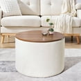 thumbnail image 4 of Lunale Round Storage Ottoman Set of 2, Chenille Upholstered Coffe Side Tables for Living Room, Beige, 4 of 7