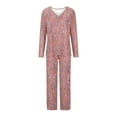 thumbnail image 5 of ITSAME Pajama Sets for Womens, Retro Floral Long Sleeve Tops Fit Pants Casual Home Clothes 2-Piece Beige L, 5 of 5
