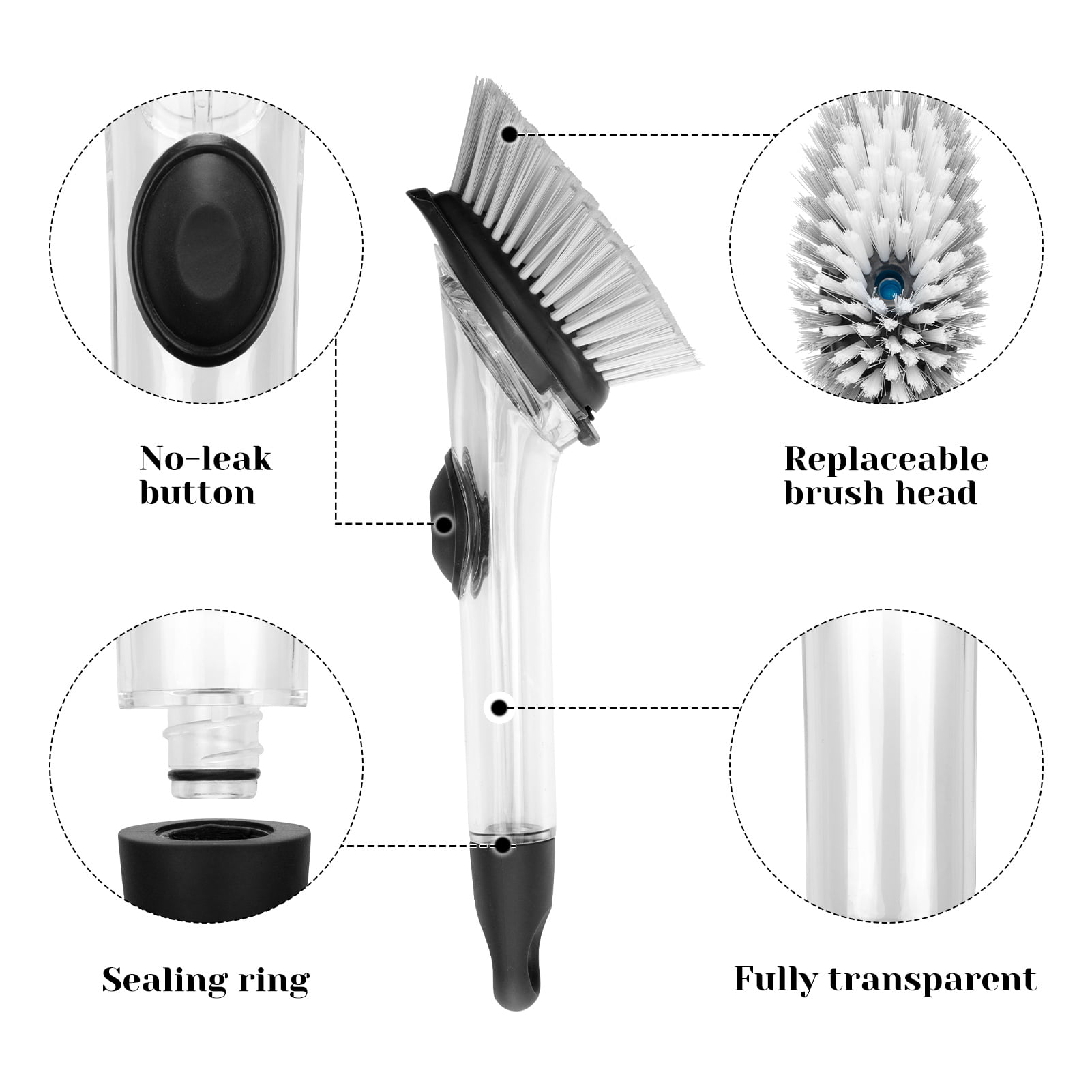 Handheld Dish Brush — White Bristle