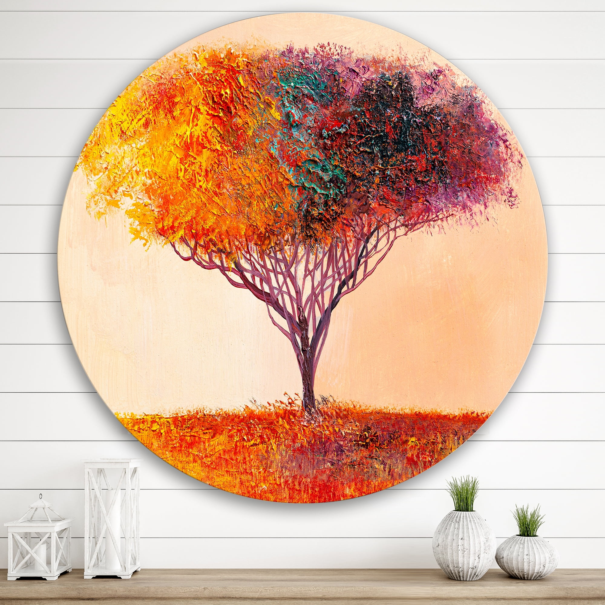 Designart 'Impressionist Landscape Colorful Abstract Tree' Modern Circle Metal Wall Art 29x29 - Disc of 29