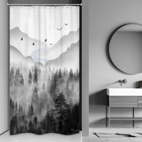 Small Stall Shower Curtain for Bathroom Decor RV 36Wx72H Misty Rainforest Dark Black Mens Nature Narrow Foggy Woodland Mountain Art Printed Fabric Polyester Waterproof 7 Pack Plastic Hooks