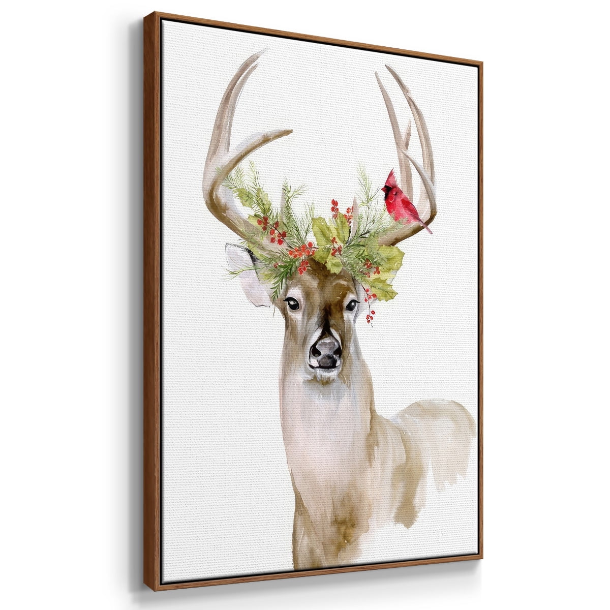 Holiday Deer I - Framed Gallery Wrapped Holiday Canvas - 25 x 37 - Rosewood Frame