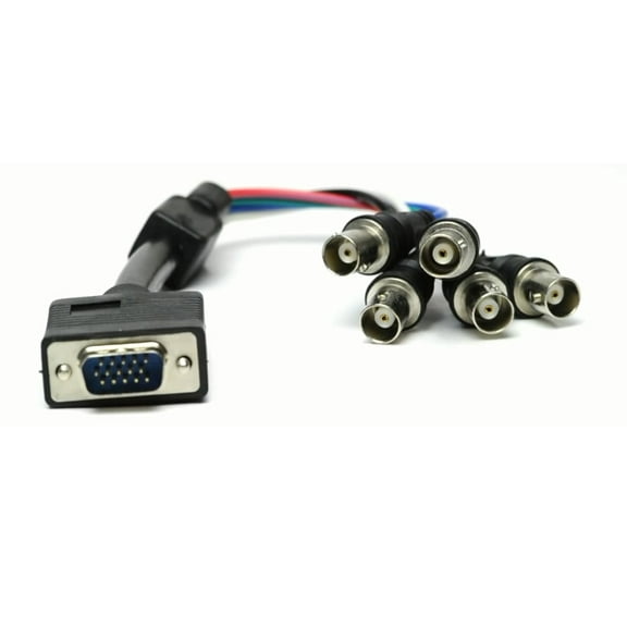 AYA 1Ft (1 Foot) Coax VGA (HD15) Male to 5-BNC Female RGBHV Monitor Cable 26AWG