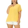 thumbnail image 1 of Blusas de mujer de tallas grandes Agnes Orinda con puntos suizos, de manga corta y cuello con muesca, primavera verano 1X amarillo, 1 of 6