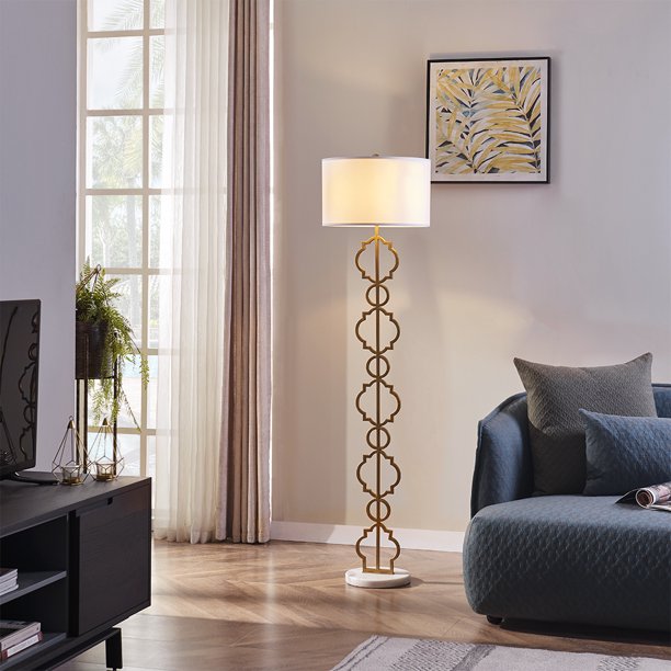ROSEN GARDEN Floor Lamp, Standing Reading Light with Natural Marble