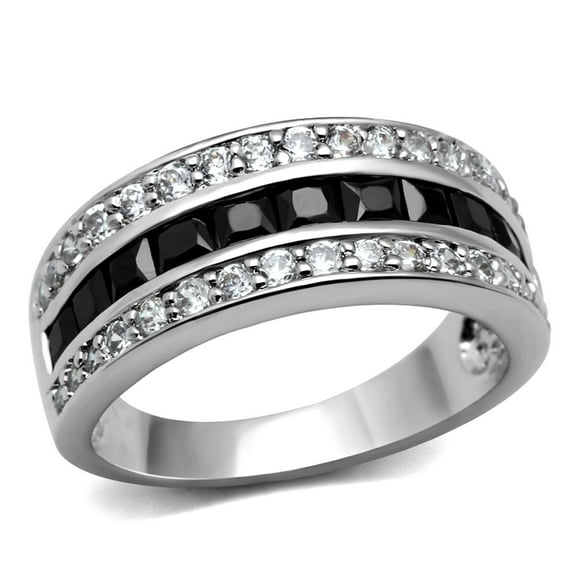 Luxe Jewelry Designs Women's Stainless Steel Pave Ring with Black Diamond Cubic Zirconia, Size 5